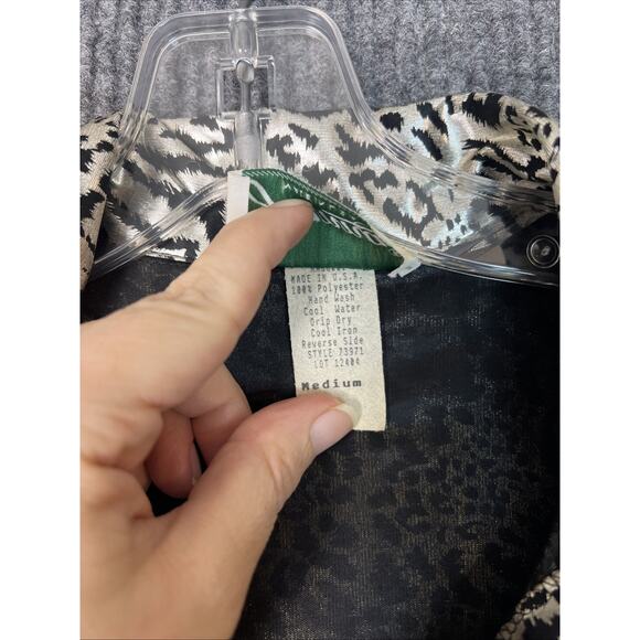 Vintage Joanna Womens Button Up Blouse Size Medium Metallic Coated Animal Print - Picture 5 of 8